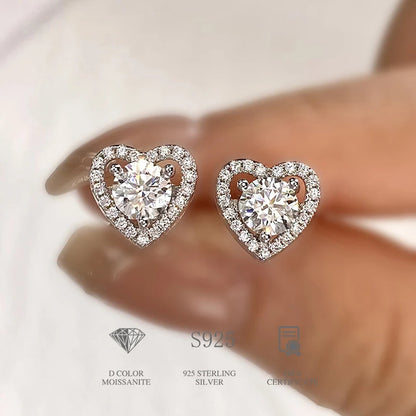 0.5CT D Color Moissanite Diamond Heart Earrings925 Sterling Silver