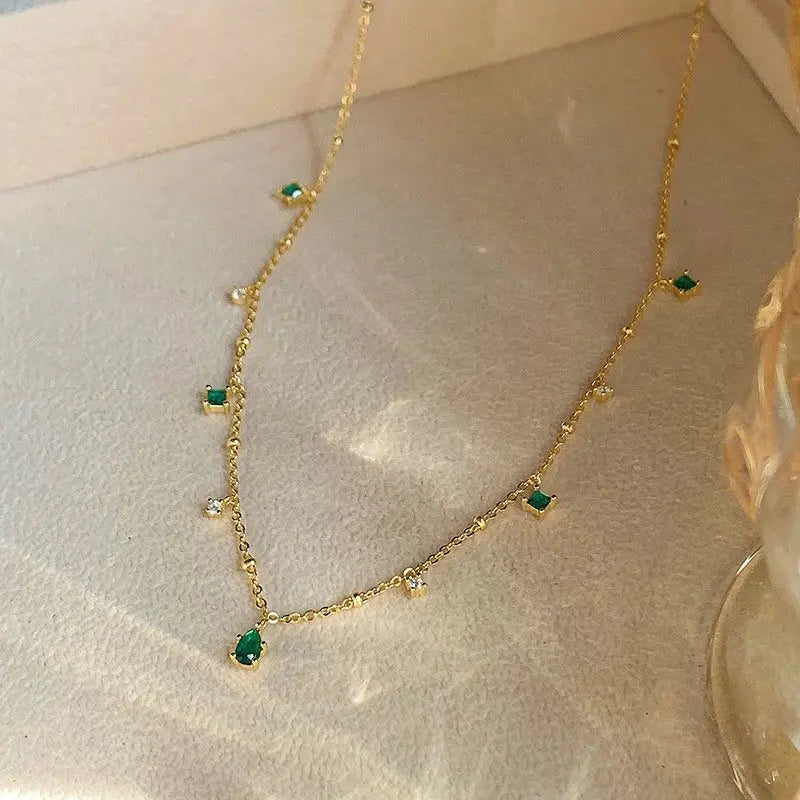 925 Silver Green Drops Necklace